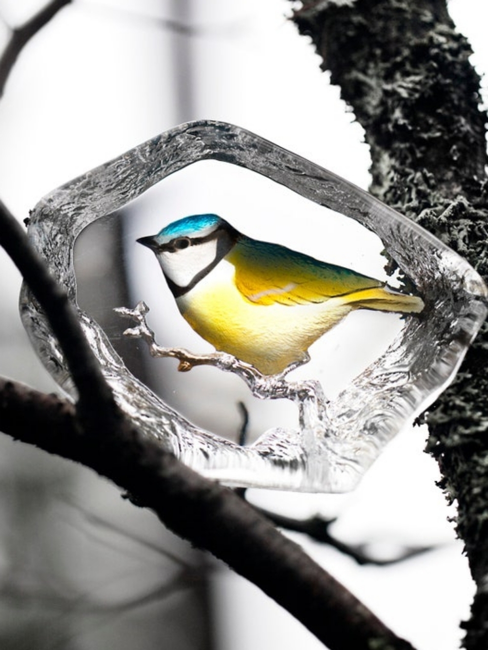 Yellow & Blue Bird Glass Sculpture NWT